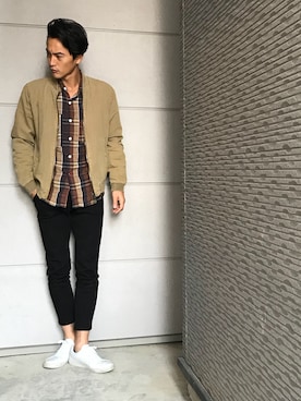 「ネルシャツ」｜「アイテム（MA-1）」を使った、YASUさん（メンズ・182cm）の冬コーディネート