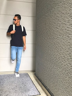 「アイテム（バックパック/リュック、ホワイト系）」を使った、YASUさん（メンズ・182cm）の夏コーディネート