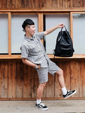 「Oribagu（オリバグ）のアイテム」を使った、ORIBAGU－折り紙バッグ－さん（メンズ・165cm）の夏コーディネート