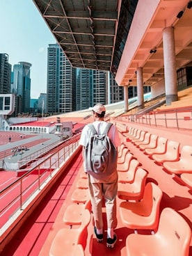 「Oribagu（オリバグ）のアイテム」を使った、ORIBAGU－折り紙バッグ－さん（メンズ・170cm）の夏コーディネート