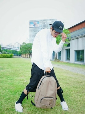 「リュックサック」｜ORIBAGU－折り紙バッグ－さん（メンズ・170cm）の夏コーディネート