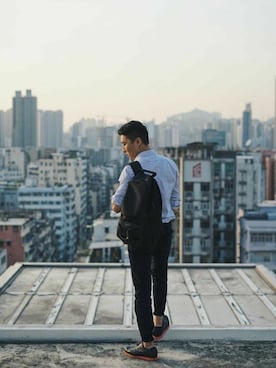 「オックスフォード」｜ORIBAGU－折り紙バッグ－さん（メンズ・170cm）の秋コーディネート