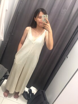 「アイテム（つなぎ/オールインワン、ベージュ系）」を使った、xixiさん（レディース・161cm）の夏コーディネート