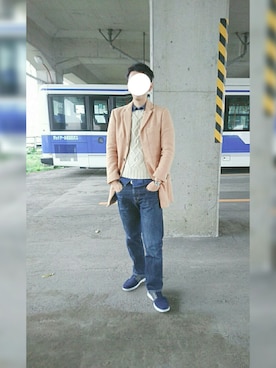 「ユナイテッドアローズ」｜「アイテム（チェスターコート）」を使った、ザリガニさん（メンズ・180cm）の秋コーディネート