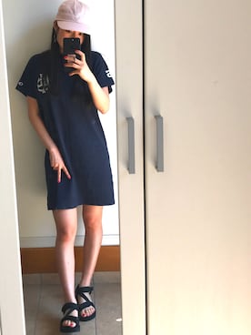 「Champion（チャンピオン）のアイテム（シャツワンピース）」を使った、saya⁑さん（レディース・161cm）の春コーディネート