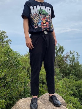 「MARVEL Tシャツ」｜かゑでさん（メンズ・174cm）の夏コーディネート