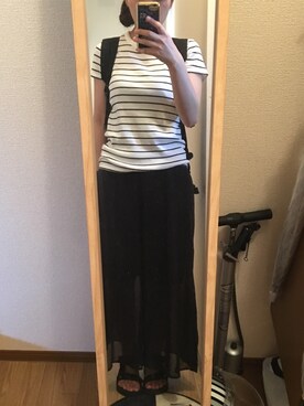 「UNIQLO（ユニクロ）のアイテム（Tシャツ/カットソー、ホワイト系）」を使った、mayuさん（レディース・156cm）の夏コーディネート