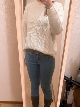 「FILA（フィラ）のアイテム（レインシューズ、ブラック系）」を使った、mayuさん（レディース・156cm）の冬コーディネート