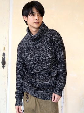 タートルネックビッグシルエットローゲージニットセーターを使ったメンズ人気ファッションコーディネート Wear
