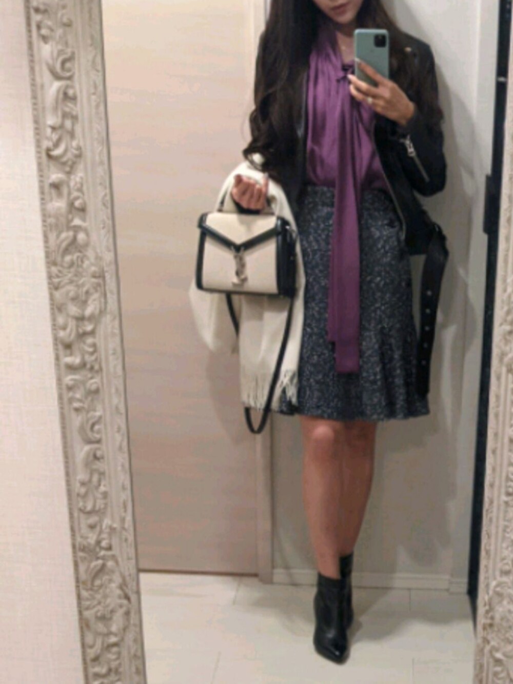 「UNIQLO+J」｜「Acne Studiosのアイテム（ライダースジャケット、ブラック系）」を使った、100039さん（レディース・158cm）の秋コーディネートの1枚目の写真