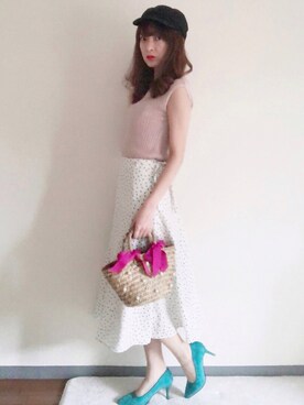 「cache cache（カシュ カシュ）のアイテム（かごバッグ）」を使った、cananaさん（レディース・160cm）の夏コーディネート