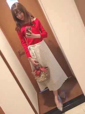 「赤白コーデ」｜cananaさん（レディース・160cm）の春コーディネート