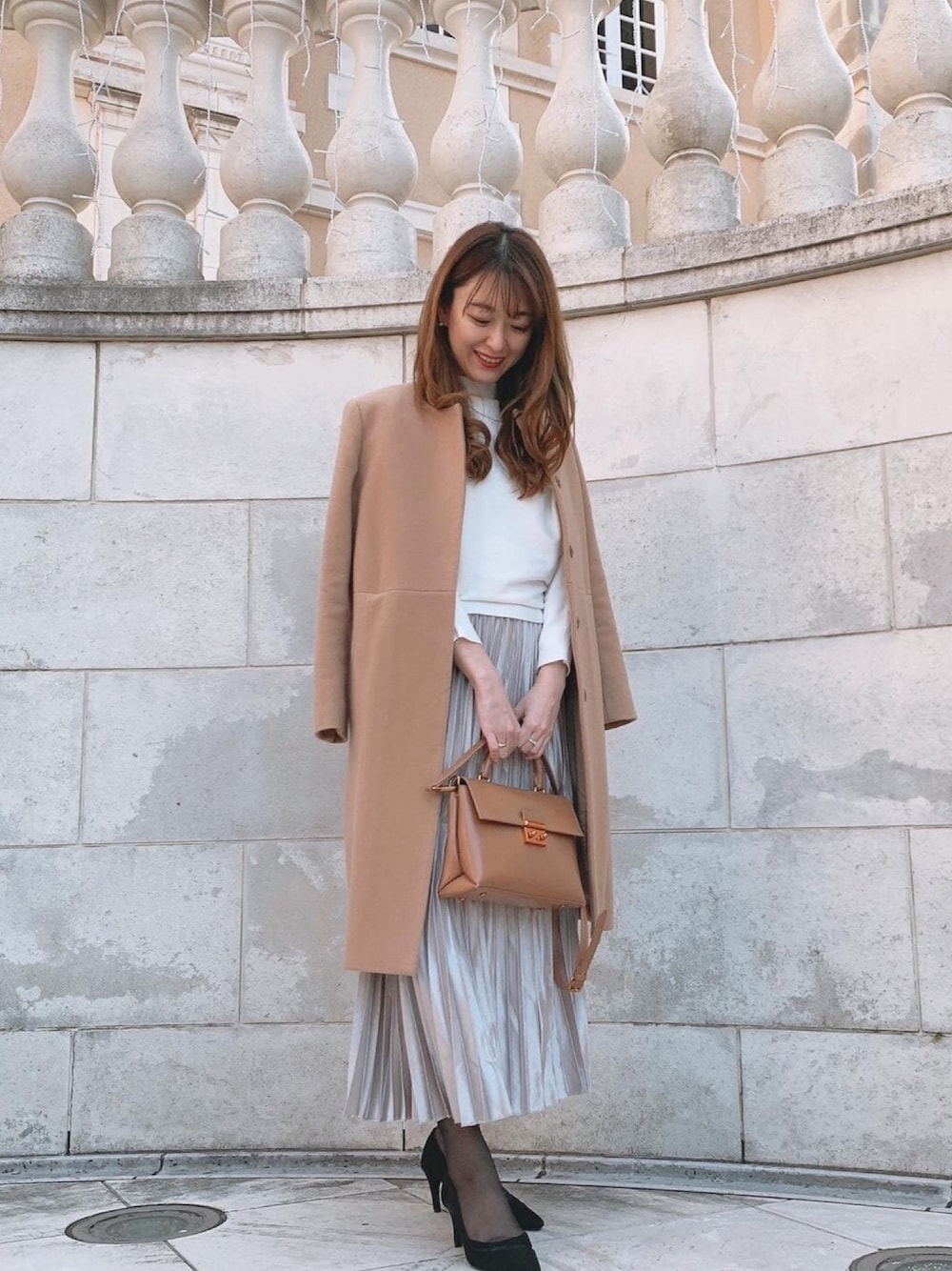 「vivian 、vivianコーデ、fifth、フィフス、プチプラコーデ、プチプラ、パンプス、黒パンプス」｜「PARIGOTのアイテム（ジャケット/アウター、ベージュ系）」を使った、cananaさん（レディース・160cm）の冬コーディネートの1枚目の写真