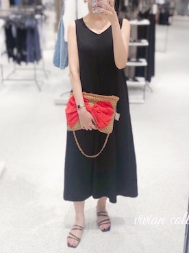 「黒サンダル」｜「アイテム（その他）」を使った、cananaさん（レディース・160cm）の夏コーディネート