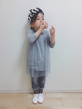 「koe（コエ）のアイテム（チュニック）」を使った、⁂sooora⁂さん（キッズ・110cm）の春コーディネート