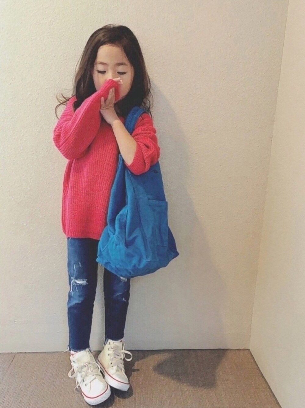 「キッズファッション、ロンハーマン、Ron Herman、ZARA KIDS、コンバース オールスター、チャオパニックティピー(CIAOPANIC TYPY)」｜「Ron Hermanのアイテム（トートバッグ、ブルー系）」を使った、⁂sooora⁂さん（キッズ・110cm）の冬コーディネートの1枚目の写真