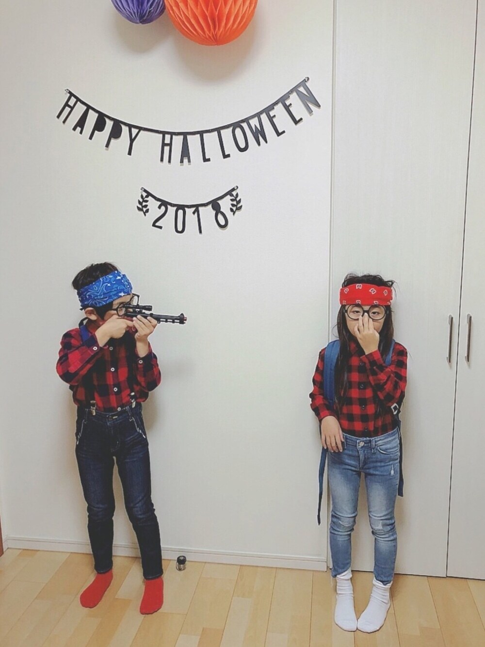 「wearhalloween2018、halloween、ハロウィン、オタク、オタクコーデ」｜「UNIQLOのアイテム（シャツ/ブラウス、レッド系）」を使った、⁂sooora⁂さん（キッズ・120cm）の秋コーディネートの1枚目の写真