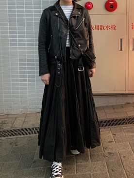 「154cm」｜「アイテム（ライダースジャケット）」を使った、Momokaさん（レディース・154cm）の春コーディネート