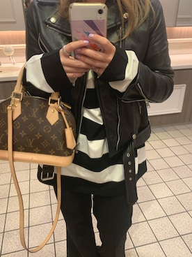 「154cm」｜「アイテム（ライダースジャケット）」を使った、Momokaさん（レディース・154cm）の秋コーディネート