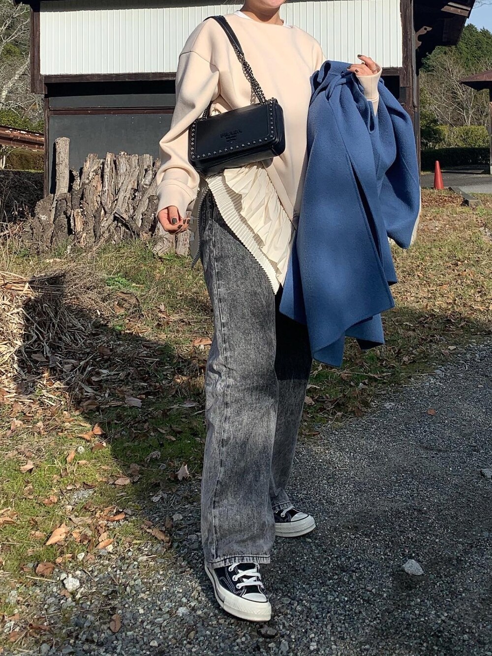 「Diesel、ELENDEEK、Spick & Span(Spick & Span)、converse、CT70s、PRADA、154cm、休日コーデ」｜「DIESELのレディース デニム パンツ（デニムパンツ、ブラック系）」を使った、Momokaさん（レディース・154cm）の冬コーディネートの1枚目の写真