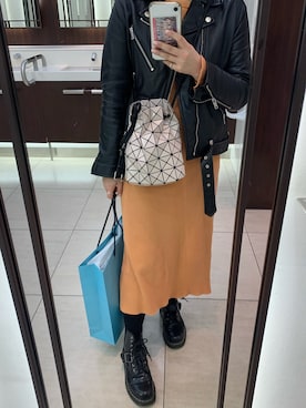 「154cm」｜「アイテム（ライダースジャケット）」を使った、Momokaさん（レディース・154cm）の冬コーディネート