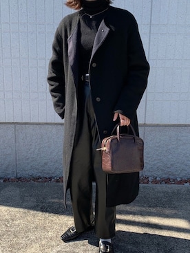 「UNIQLO（ユニクロ）のアイテム（ノーカラーコート）」を使った、𝐲𝐚さん（レディース・153cm）の冬コーディネート