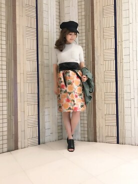 「フラワープリント」｜「アイテム（キャスケット）」を使った、DEICYさん（レディース・159cm）の春コーディネート