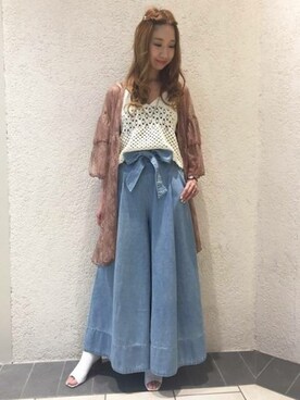 「ニットキャミソール」｜「アイテム（その他アウター）」を使った、DEICYさん（レディース・159cm）の春コーディネート