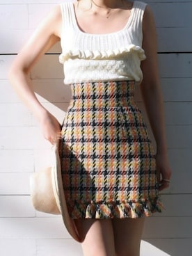 「アイテム（スカート、オレンジ系）」を使った、DEICYさん（レディース・161cm）の春コーディネート