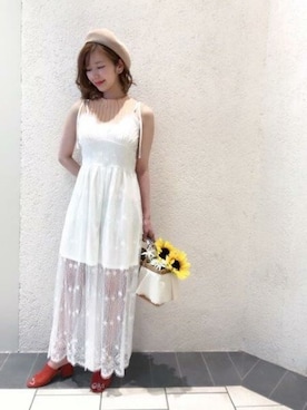 「オフホワイト」｜「アイテム（オールインワン・サロペット）」を使った、DEICYさん（レディース・159cm）の夏コーディネート