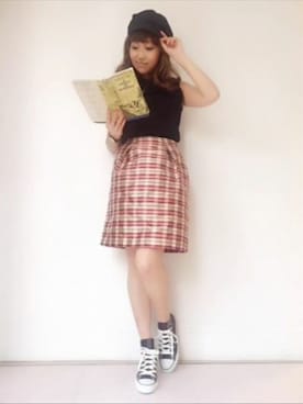 「ブラック」｜「アイテム（キャスケット）」を使った、DEICYさん（レディース・159cm）の夏コーディネート