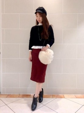 「ブラック」｜「アイテム（キャスケット）」を使った、DEICYさん（レディース・159cm）の秋コーディネート