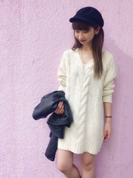 「オフホワイト」｜「アイテム（ライダースジャケット）」を使った、DEICYさん（レディース・159cm）の秋コーディネート