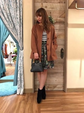 「リブニット」｜「アイテム（ピーコート）」を使った、DEICYさん（レディース・163cm）の秋コーディネート
