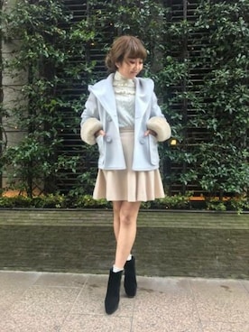 「オフホワイト」｜「アイテム（ダッフルコート）」を使った、DEICYさん（レディース・155cm）の冬コーディネート