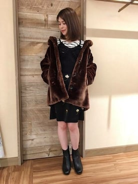 「刺繍」｜「アイテム（ステンカラーコート）」を使った、DEICYさん（レディース・158cm）の冬コーディネート