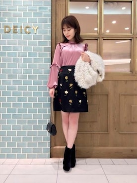 「パーティースタイル」｜「アイテム（ブルゾン）」を使った、DEICYさん（レディース・158cm）の冬コーディネート