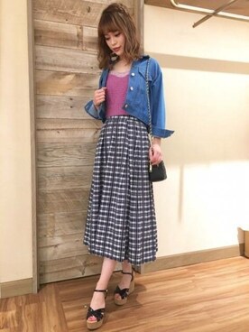 「ウェッジソール」｜「アイテム（デニムジャケット）」を使った、DEICYさん（レディース・157cm）の春コーディネート