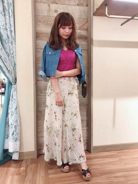 「ウェッジソール」｜「アイテム（デニムジャケット）」を使った、DEICYさん（レディース・160cm）の春コーディネート