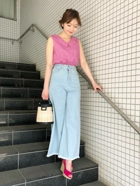 「アイテム（シャツ/ブラウス、ピンク系）」を使った、DEICYさん（レディース・161cm）の春コーディネート