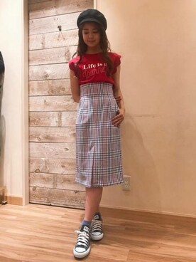 「スカラップ」｜「アイテム（キャスケット）」を使った、DEICYさん（レディース・160cm）の春コーディネート