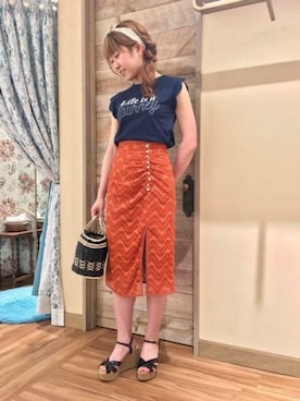 「アイテム（スカート、オレンジ系）」を使った、DEICYさん（レディース・160cm）の夏コーディネート
