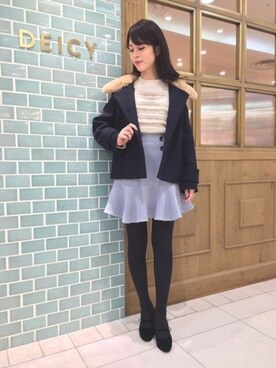 「オフホワイト」｜「アイテム（その他アウター）」を使った、DEICYさん（レディース・158cm）の冬コーディネート