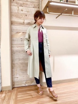 「フレア」｜「アイテム（ステンカラーコート）」を使った、DEICYさん（レディース・160cm）の春コーディネート