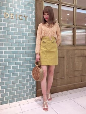 「アイテム（スカート、オレンジ系）」を使った、DEICYさん（レディース・168cm）の春コーディネート