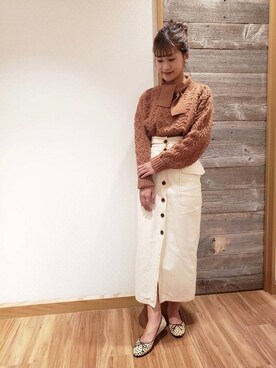 「ブラウンニット」｜「アイテム（バレエシューズ）」を使った、DEICYさん（レディース・157cm）の秋コーディネート