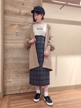 「ブラウンニット」｜「アイテム（ダウンジャケット/コート）」を使った、DEICYさん（レディース・158cm）の秋コーディネート