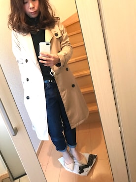 「AS KNOW AS plus（アズノゥアズプラス）のアイテム（トレンチコート）」を使った、yayoさん（レディース・154cm）の春コーディネート