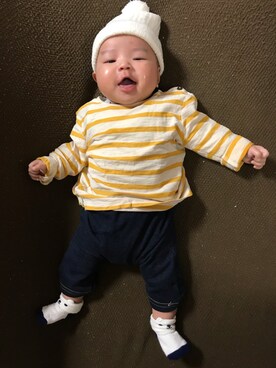 「MIKI HOUSE（ミキハウス）のアイテム（ニットキャップ/ビーニー）」を使った、king.Rさん（キッズ・60cm）の秋コーディネート