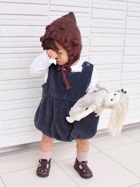 「ボンネット」｜「アイテム（オールインワン・サロペット）」を使った、s u uさん（キッズ・90cm）の秋コーディネート